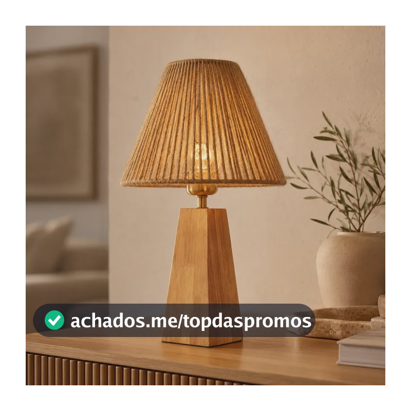 Abajur De Mesa Madeira Cúpula Juta Para Quarto E Sala Luxo Marrom-claro 127/220v