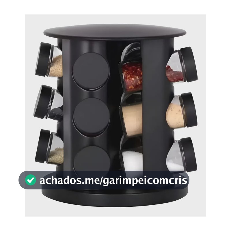 Porta Condimento Temperos Giratório 9 Potes Vidro Com Tampa Cor Preto