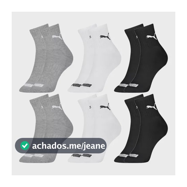 Kit 6 Pares Meias Puma Cano Médio Adulto Algodão Original