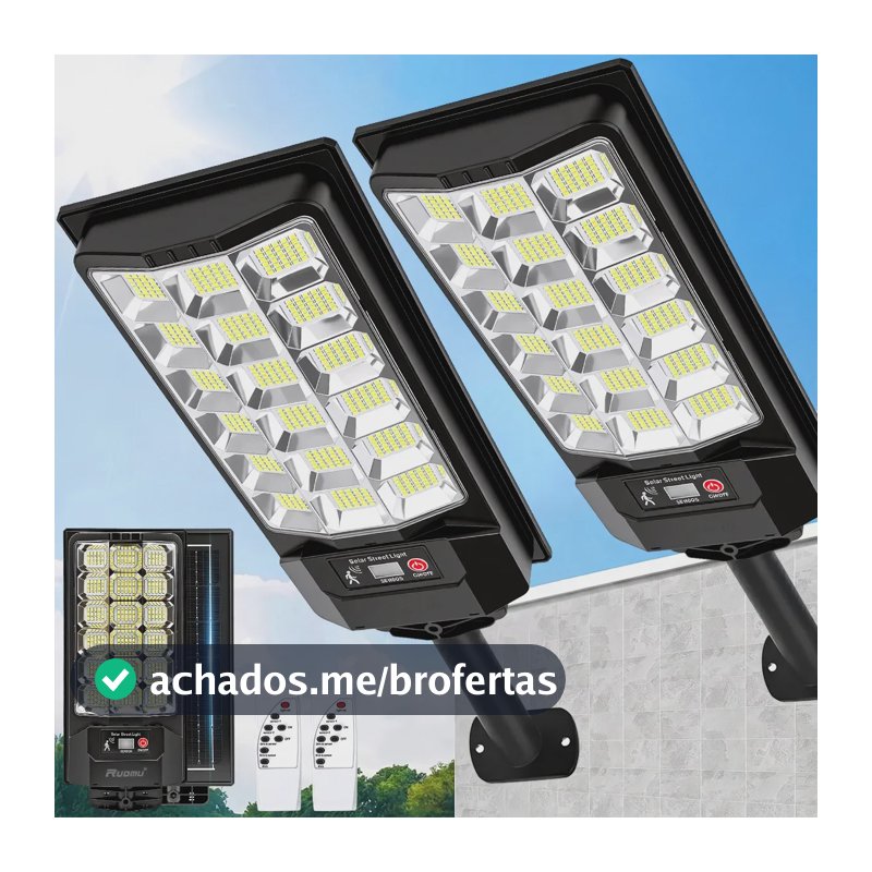 Kit 2 Luminaria Poste Solar Potente 1100W Com Sensor Refletor Solar Ip67 Parede