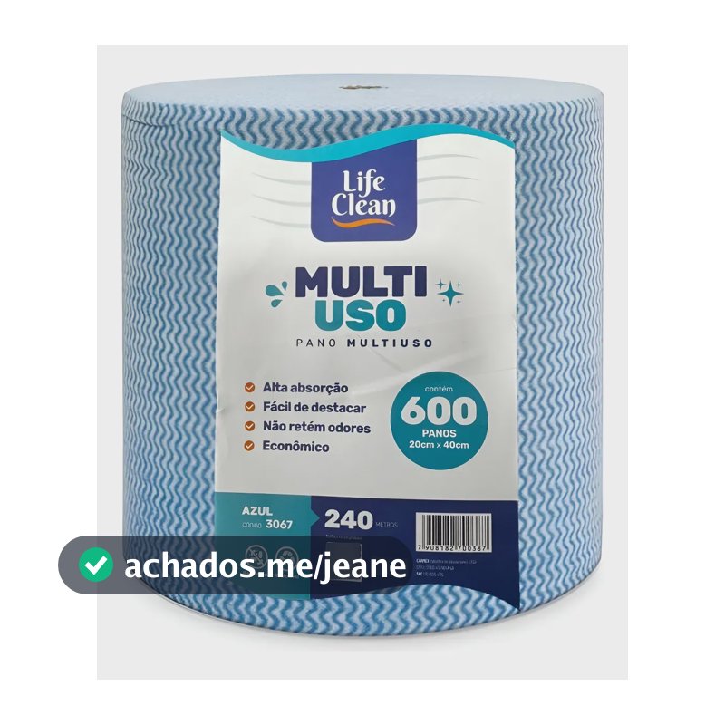 Pano Multiuso Azul Rolo 20cm X 240m C/ 600 Panos Azul
