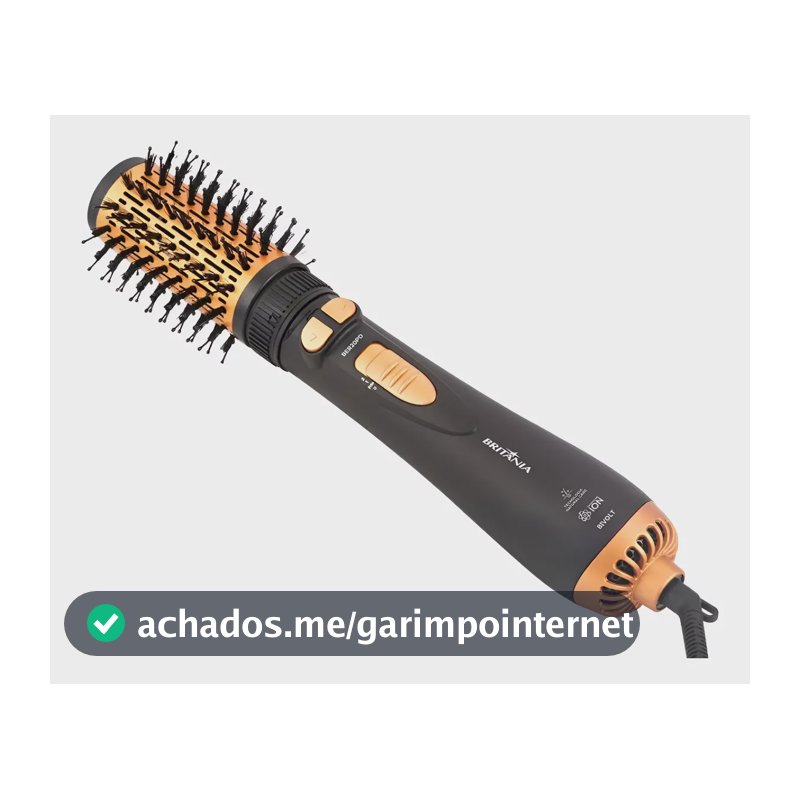 Escova Modeladora Rotativa Britânia Ber20pd 3 Temperaturas Cor Preto e Dourado