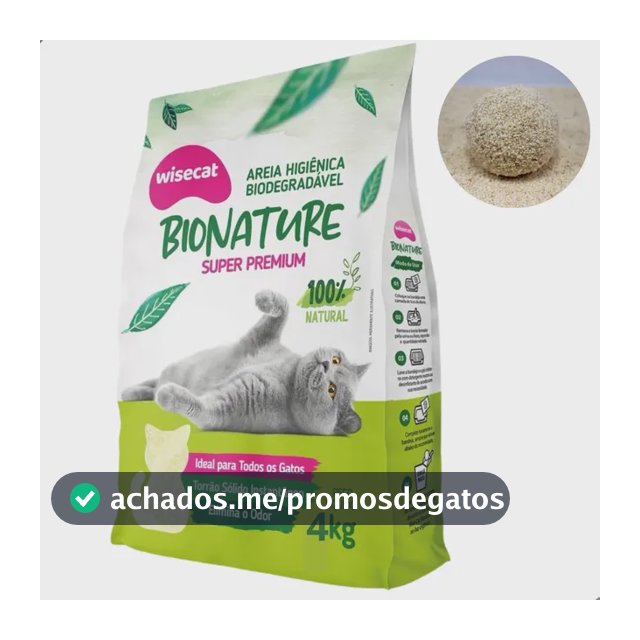 Areia Higiênica Mandioca Premium Biodegradável Wisecat 4kg