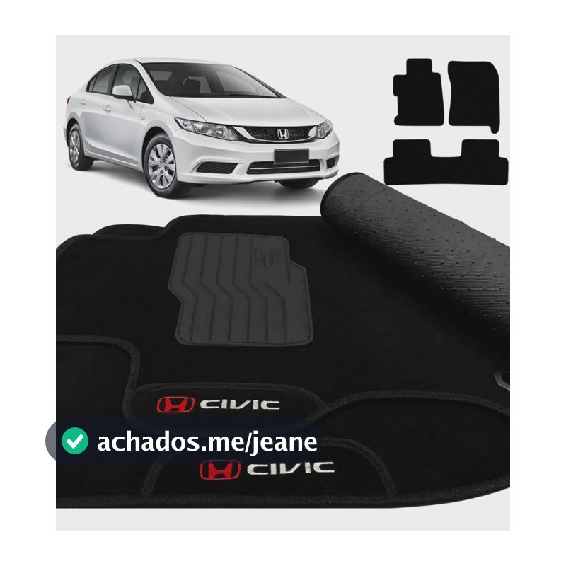 Tapete Honda Civic 2012 2013 2014 2015 2016 Carpete Premium Preto 3 Peças Preto