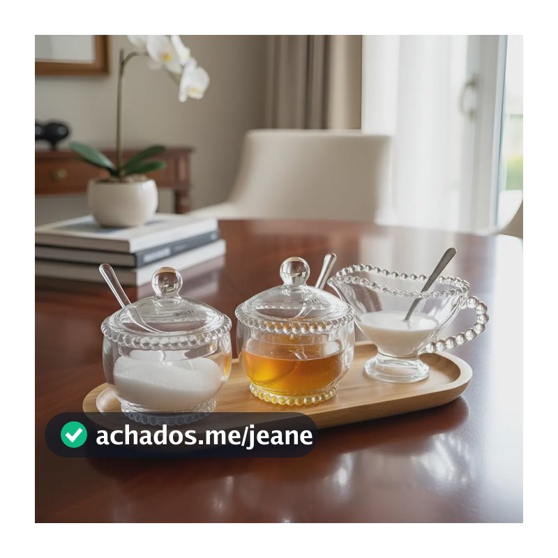 Kit 3 Peças Meleira Açucareiro Molheira Pearl Cristal Wolff  Incolor