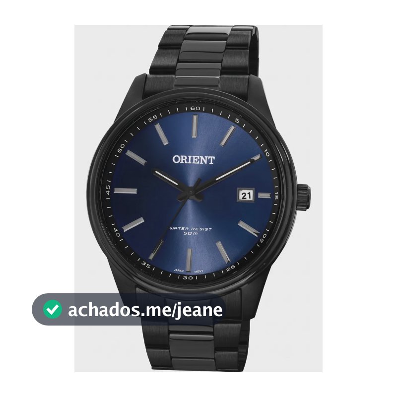 Relógio Orient Masculino Aço Preto Fundo Azul Analógico Resistência 50m