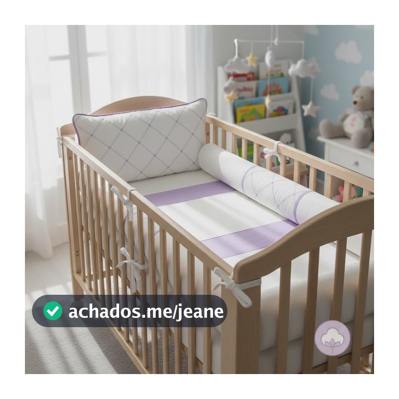 Kit Berço Algodão Padrão Americano Bordado Mosquiteiro Lilás Veneza Lilás Bordado Lilás