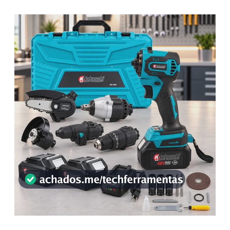 Kit Ferramentas 5 Em 1 Brushless 48v 2 Baterias Maleta