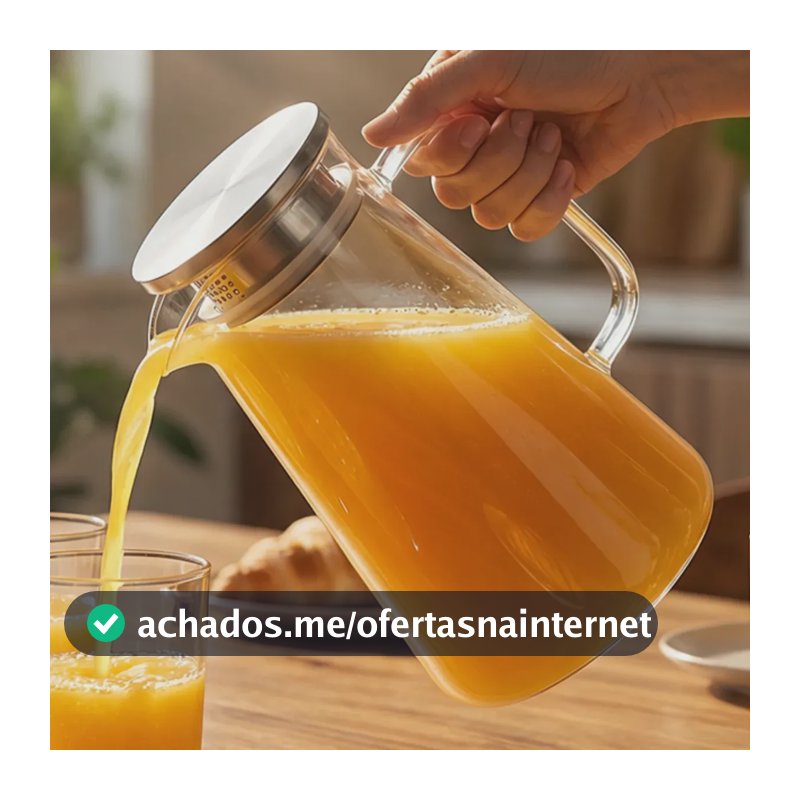 Jarra Vidro Borossilicato 1,8 Litros Tampa Inox Hermética Agua Suco Transparente