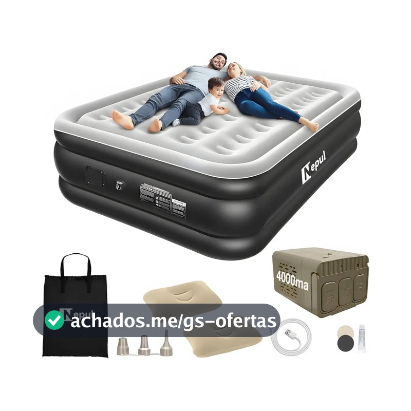 Colchão Inflável Queen Nepul Duplo Com 2 Travesseiro Inflável NE-999 cor Cinza