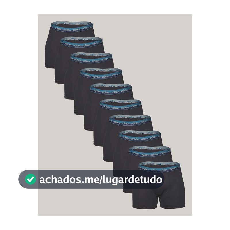 Kit Com 10 Cuecas Boxer Com Elástico Masculina Zorba Preto Gg