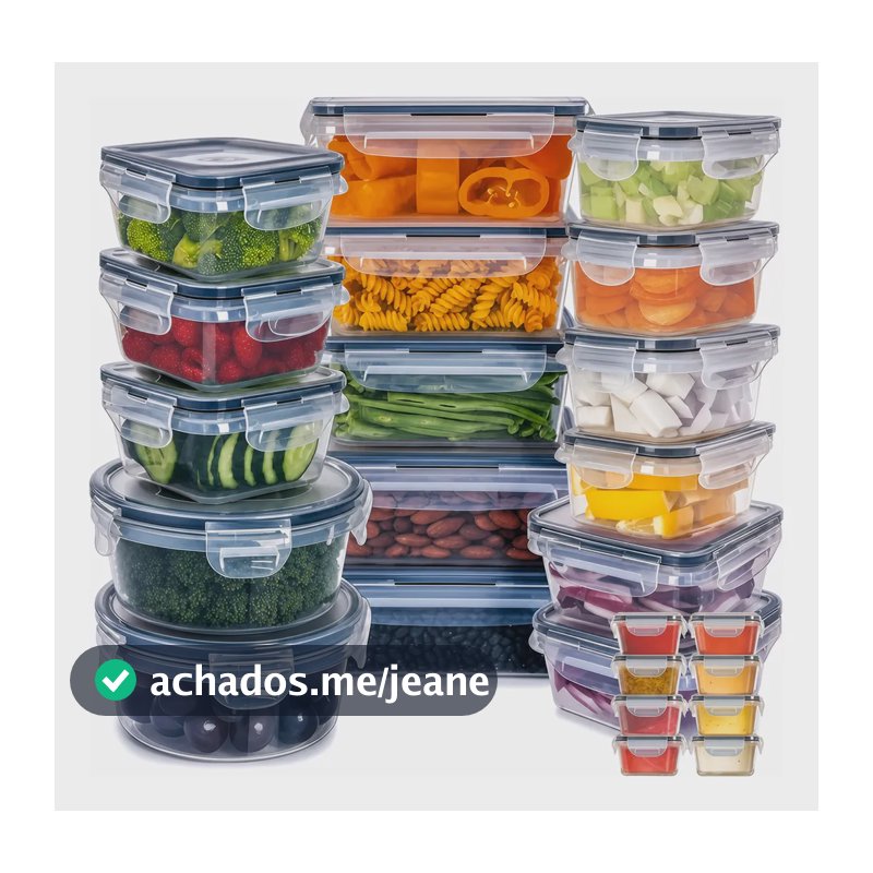 Kit 24 Potes Herméticos 7 Tamanhos Vedação Silicone Preto