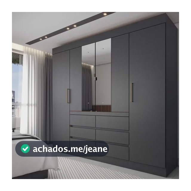 Guarda-roupa Casal Honey 4 Portas 6 Gavetas Com Espelho Preto/Amêndola