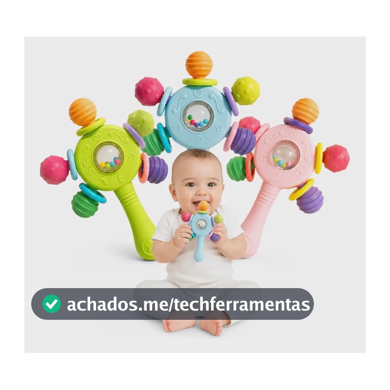 Chocalho Bebe Mordedor Macio Sensorial Estímulo Motor Seguro Azul