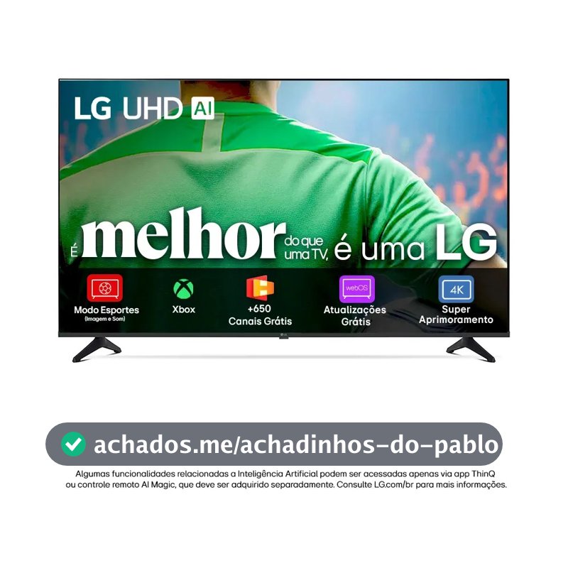Smart TV LG UHD AI UA75 65 polegadas HDR10 Pro Processador α7 AI Ger8 webOS 25