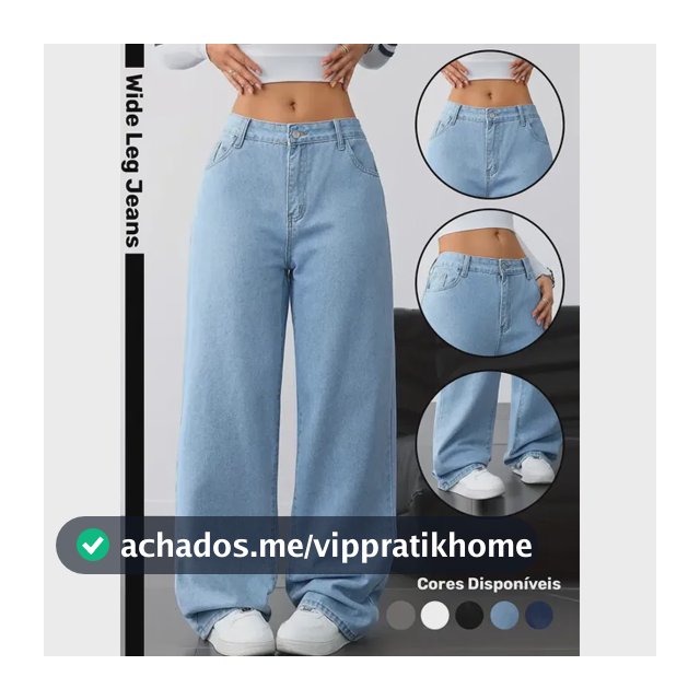 Calça Wide Leg Jeans Feminina Reta Perna Larga Empina Bumbum