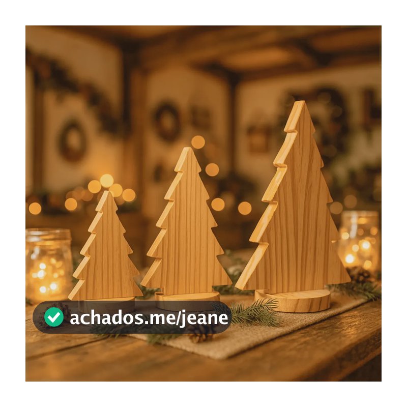 Trio Árvore Natal De Mesa Decoração Madeira De Pinus  Verde-escuro