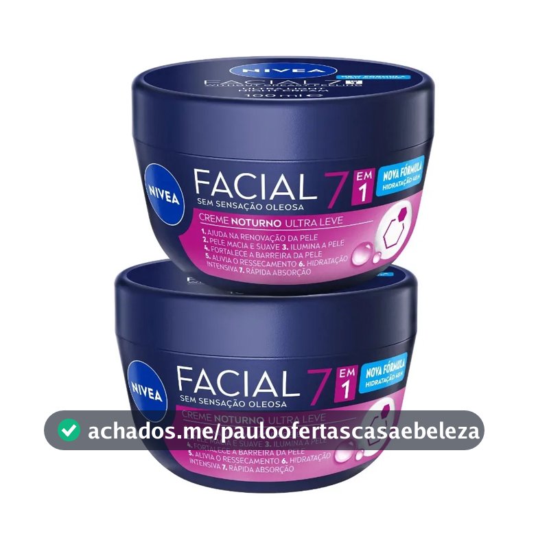 Kit Nivea Creme Facial Noturno 7 Em 1 2x100g Hidratação Todo Tipo De Pele Noite