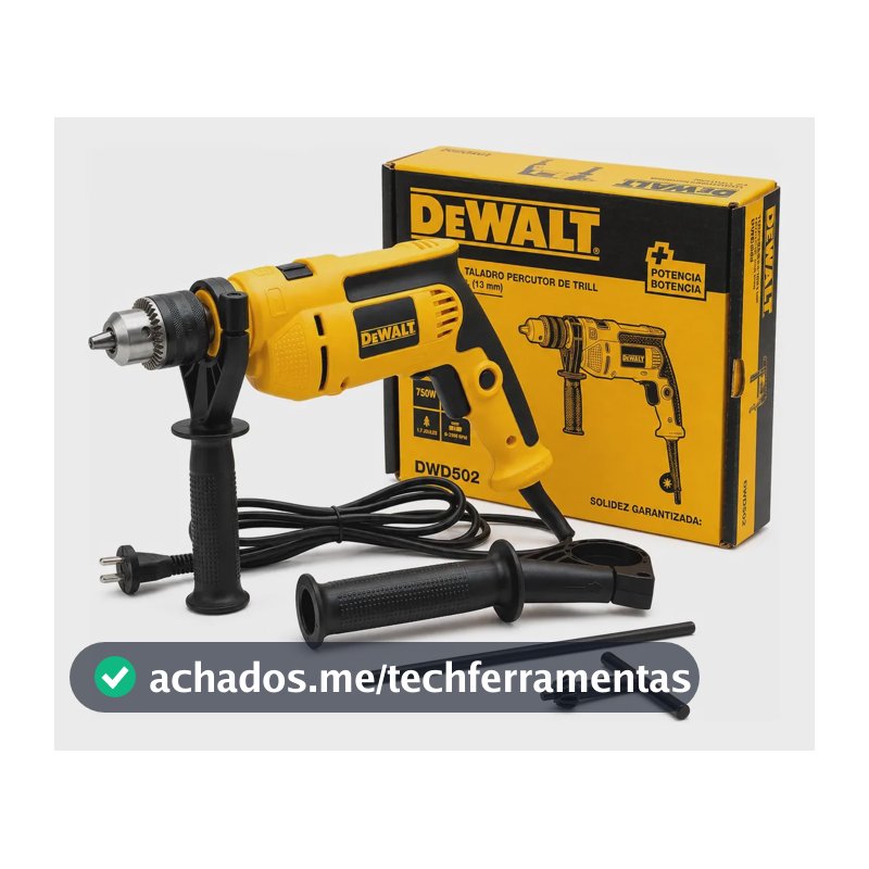Furadeira Impacto Dewalt Dwd502b2 750w 13mm 220v + Kit Amarelo/preto 220v