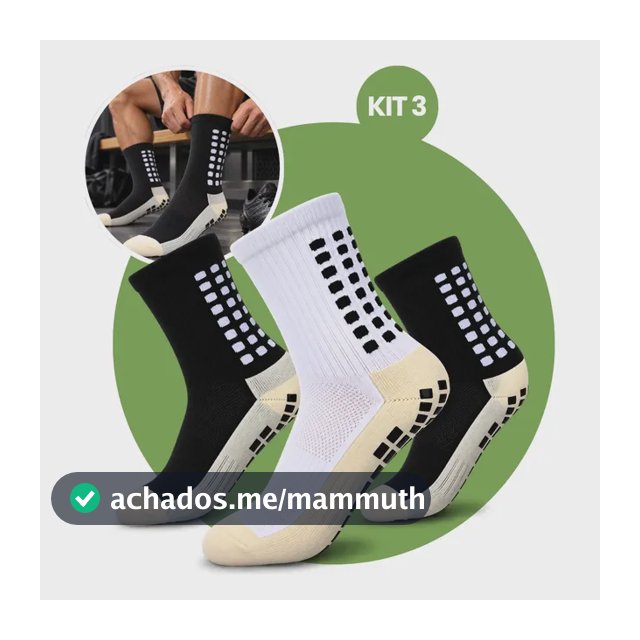 Kit 3 Pares Meia Antiderrapante Esportiva Futebol Treino Pro