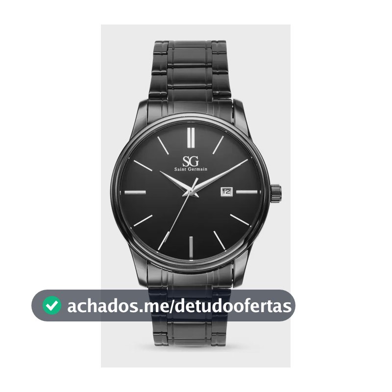 Relógio Chroma Masculino Preto Saint Germain Clássico Caixa Preta Detalhes Prata 42mm