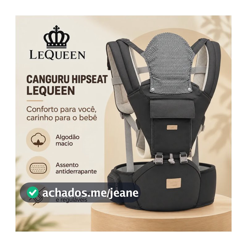 Bolsa Canguru Ergonômico Lequeen Bebê Mãe 10 Posições Cinza