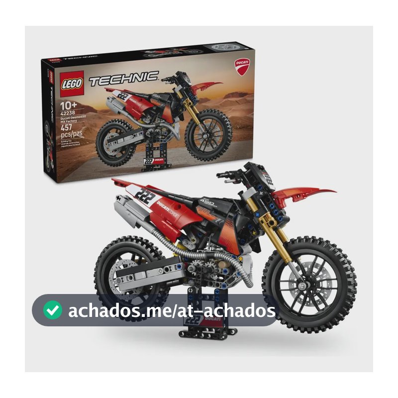 LEGO Technic Motocicleta Ducati Desmo450 MX Factory 42238; Conjunto de construção de moto com detalhes impressionantes; Presente para o Dia das Crianças; 10+