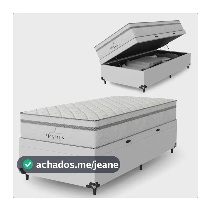 Cama Box Baú Solteiro + Colchão Paris Molas Ensacadas Branco Cor Couro Branco/branco