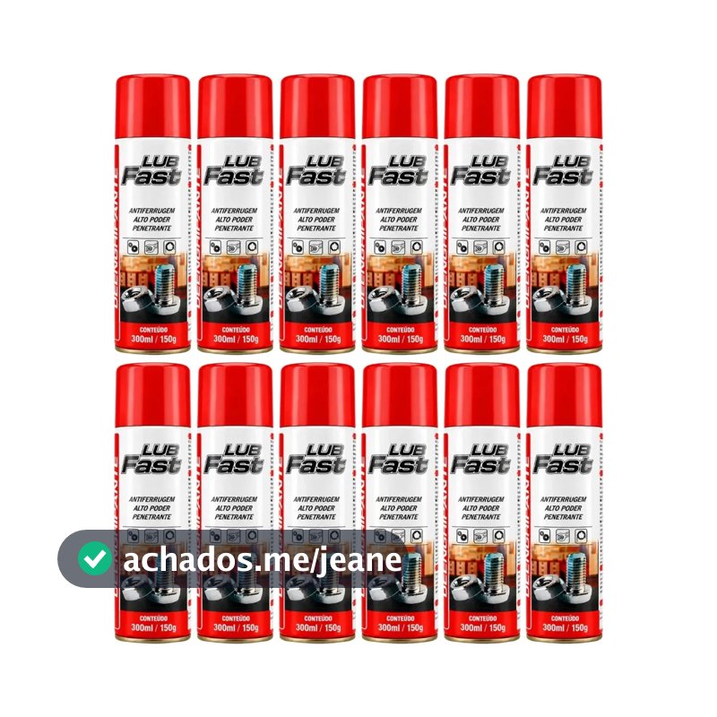 Kit 12 Spray Desengripante Lubfast 300ml Lubrificante Multiuso
