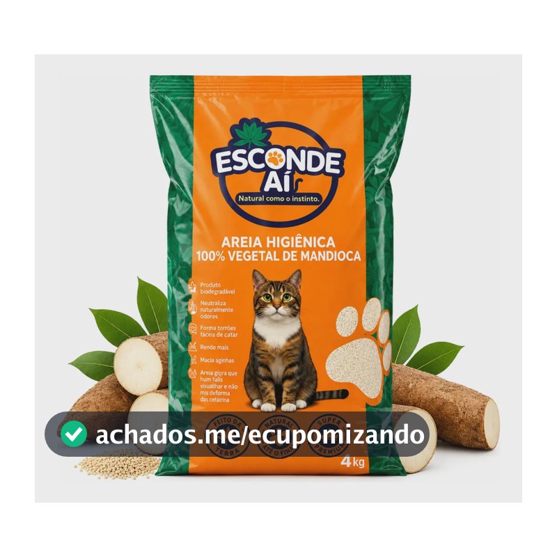 Areia Para Gatos De Mandioca Esconde Ai 4kg Biodegradável
