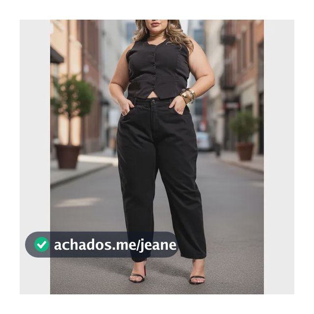 Calça Feminina Plus Sarja Mom Básica Cós Alto Preta Até 54