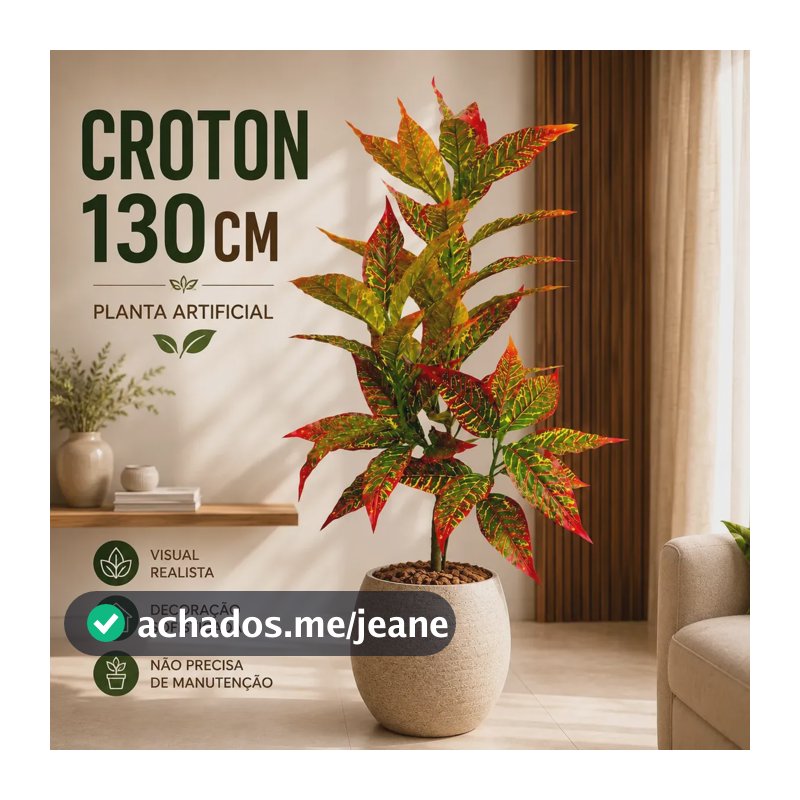 Planta Artificial Flor Artificial Arvore Croton 1,30 Metros 130 cm Cores Vibrantes Toque Real Decoração Para Escritório Sala Premium Imita Natural Toque Natural