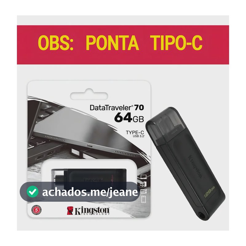 Pen Drive Kingston DataTraveler 70 USB-C 64GB 3.2 Gen 1