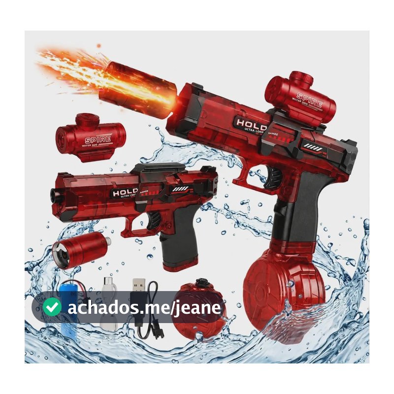 Pistola De Agua Eletrica Automatica Com Mira E Led Infantil Vermelho