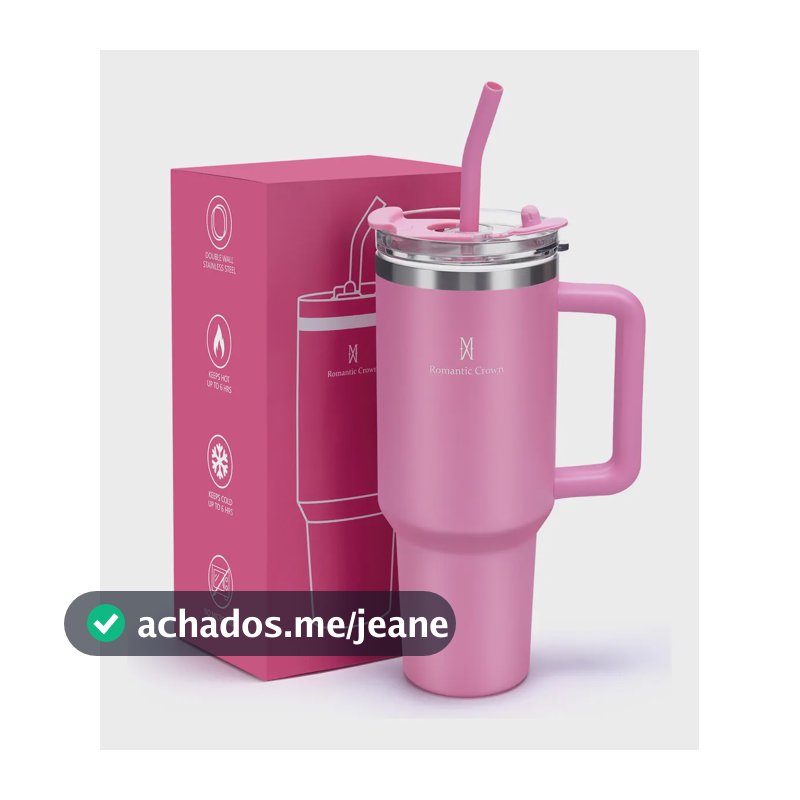Copo Térmico Inox 1,2l Com Alça, Tampa, Canudo Inox E Escova Cor Rosa Lisa