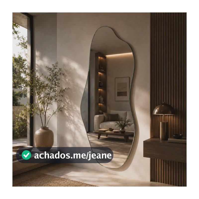 Espelho Mirano Orgânico Madrid 100x40cm Lapidado Design Luxo Suporte