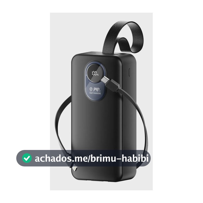 Power Bank Basike 30.000mAh Portátil, Carregamento Rápido 22.5W, com Cabos Embutidos e Display LED para iPhone e Samsung