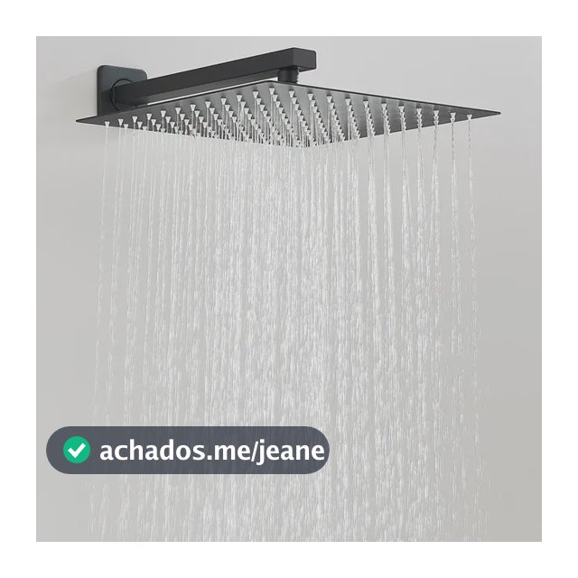 Ducha Quadrada Cromada Em Inox 30x30 Braço Parede Preto Fosco Preto