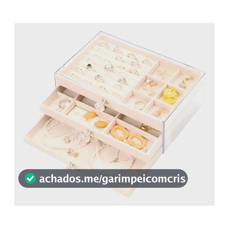 Caixa Acrílico Porta Joias 3 Gavetas Luxo Expositor Viagem Cor Bege