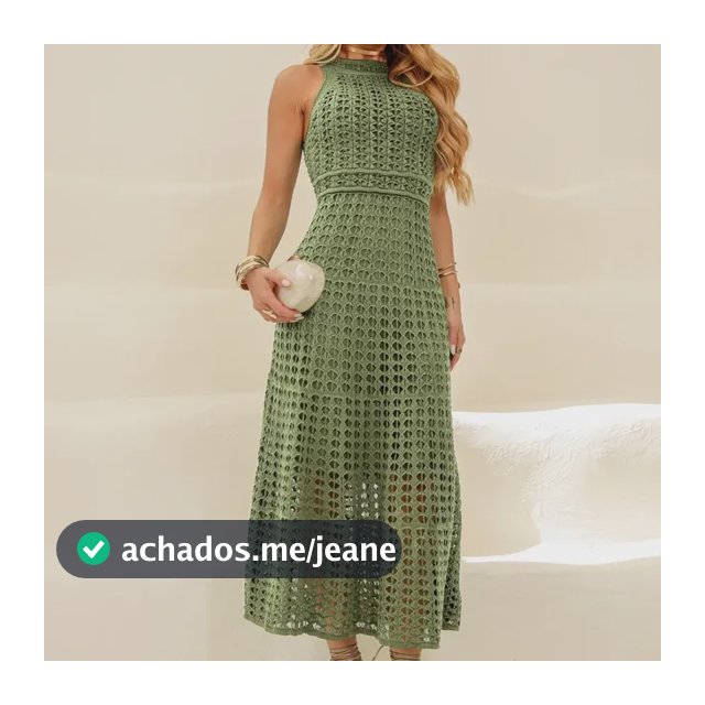 Vestido Midi Tricot Crochê Sem Manga Elegante Festa Praia