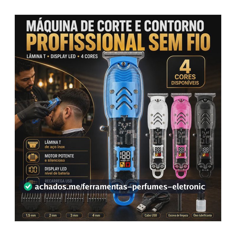 Máquina de Acabamento WETOKE Sem Fio para Cabelo e Barba com Lâmina T de Aço Inox