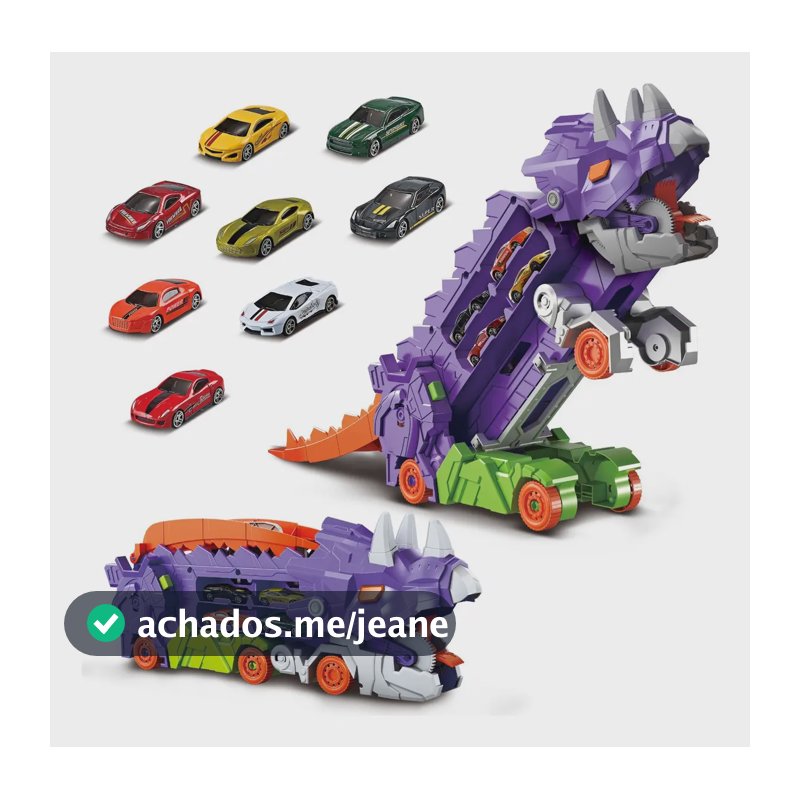Caminhão Dinossauro Pista Com Carrinhos Maleta Transporte Cor Roxo