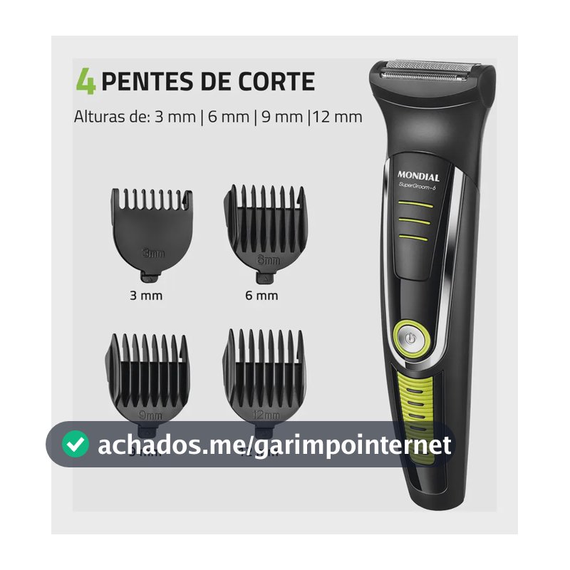 Cortador De Cabelo Mondial Super Groom 6 Bg-04 Melhor Categ Preto/verde
