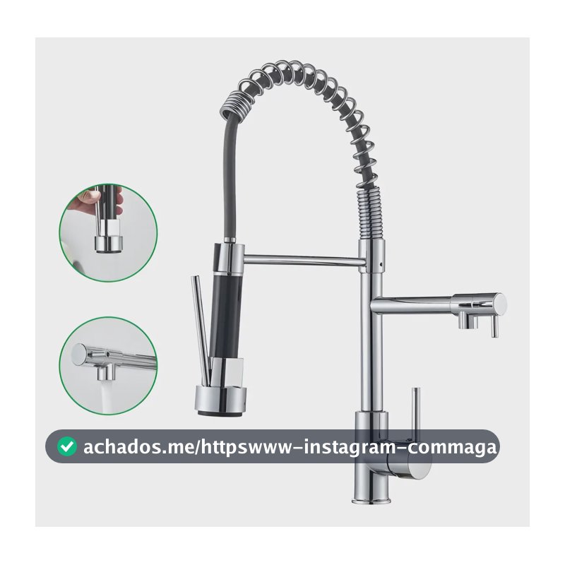 Torneira Gourmet Cozinha 50cm Metal Spray Duo Monocomando Acabamento Cromo Polido Espelhado Cor Cromado Winda