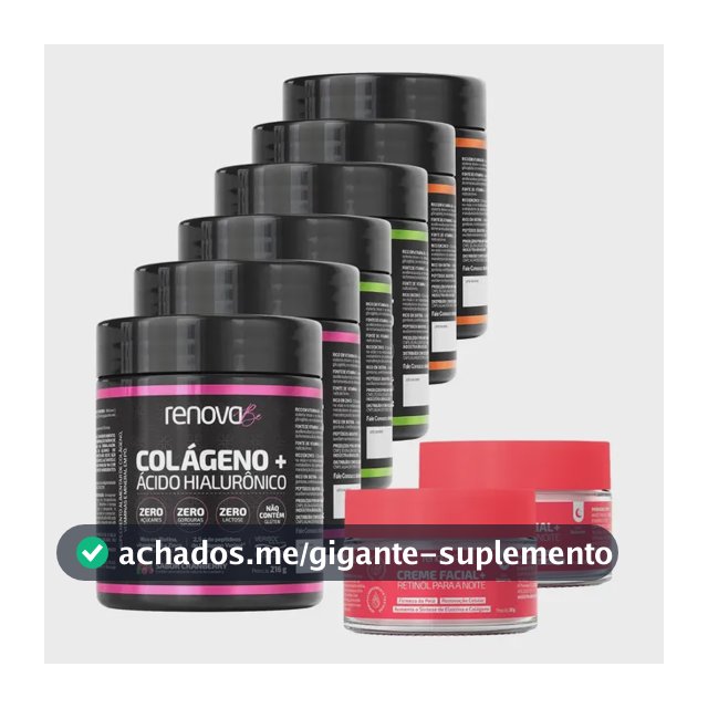 Suplemento em pó Renova Be Saúde da pele cabelo e unhas Ácido hialurônico Haplex Plus Alimentar Pele Rugas sabor Limão Tagerina Cranberry x 216g 6 un