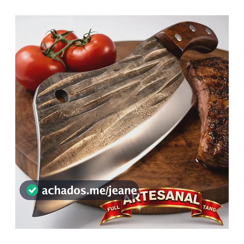 Faca Cutelo Chef Artesanal 3mm Espessura Aço Inox Super Afiado Cabo Madeira Lâmina Larga Rústica Premium Para Churrasco Carnes Ossos Cozinha Camping Pesca Sobrevivência Trilha Chef Profissional