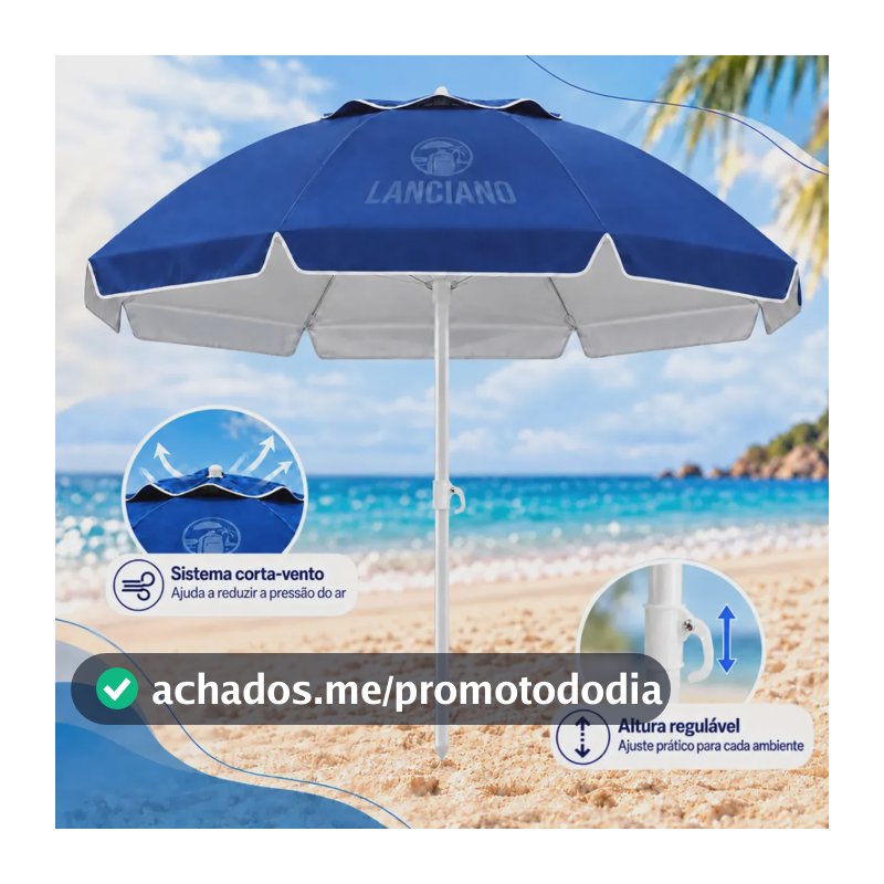 Guarda Sol Praia Grande Gigante 2,40m Proteção UV Corta Vento Respirável Altura Ajustável Verão Piscina Camping Pesca Cor Azul