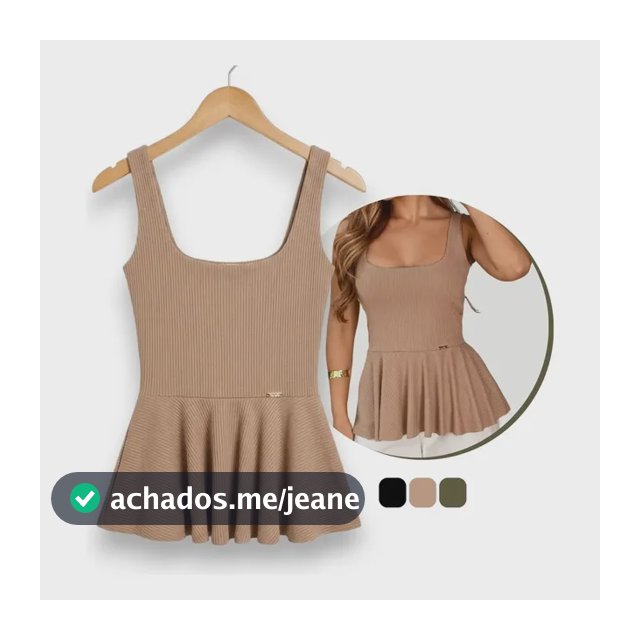 Blusa Regata Bata Canelada Feminina Peplum Alça Larga Verão