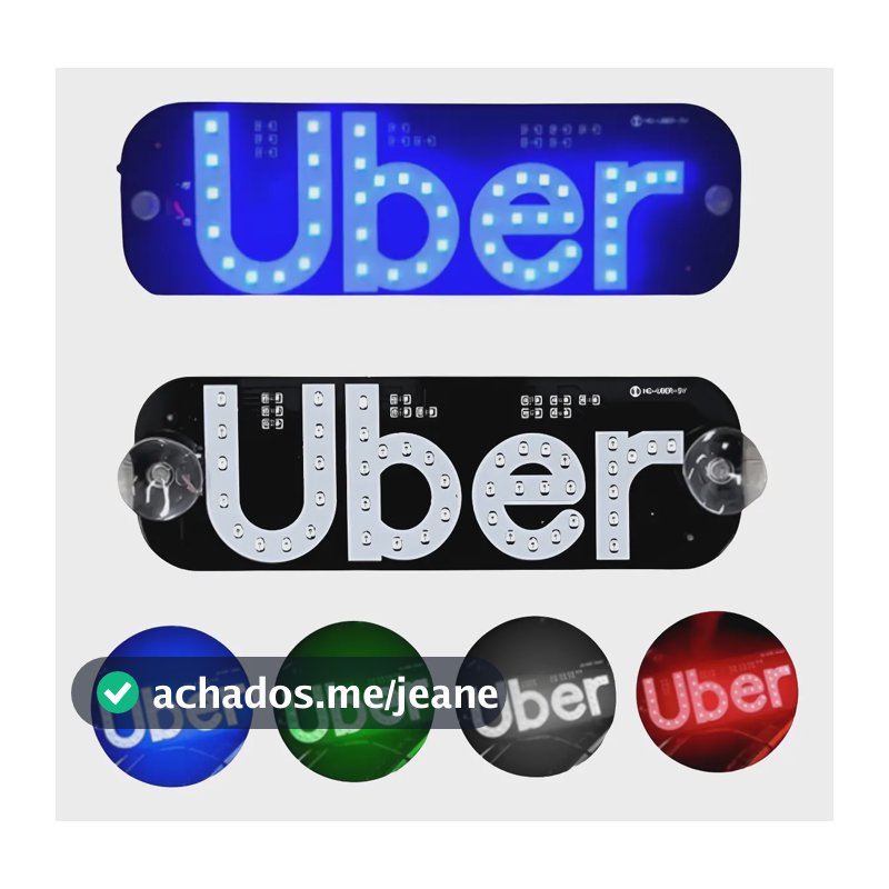 Placa Uber Ventosa Led Identificação Motorista Aplicativo Azul