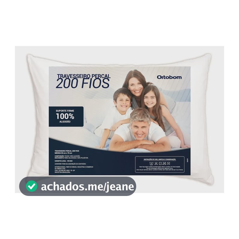 Kit 2 Travesseiros Percal 200 Fios Algodão Ortobom Branco